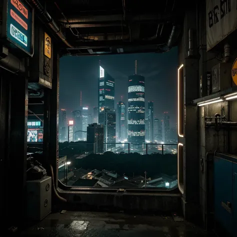 Fundo obscuro de uma cidade cyberpunk realista