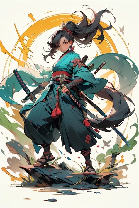 weapon, 1girl, long hair,male focus, sword, solo, japanese clothes, holding, holding weapon, katana, holding sword, sheath, , , long sleeves, , haori, , hakama, kimono, sheathed,full body,
,,