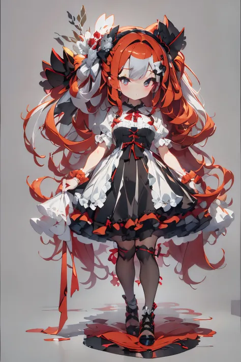 parfect anatomy、top-quality、masuter piece、ultra-detailliert、8ｋ、Correct depiction of the human body、Full Body Angle、Delicately drawn face、Pretty face woman、Gothic Lolita Fashion、Black Gothic Lolita Fashion、Black and white costume、Beautiful silky silver hair...