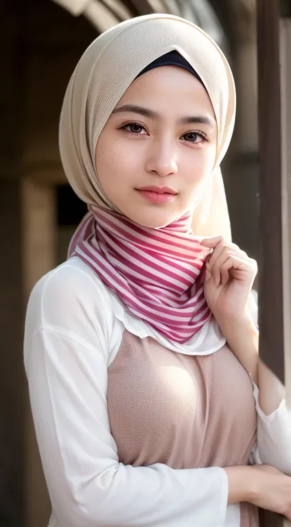 dressed modestly, (photo realistic:1.4), (hyper realistic:1.4), (realistic:1.3),
(smoother lighting:1.05), (increase cinematic lighting quality:0.9), 32K,
1 muslim girl, 20yo muslim girl wearing hijab, realistic lighting, backlighting, light on face, ray t...