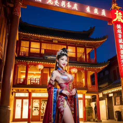 ((top-quality、masutepiece、8K、Top image quality、Highly complex and detailed depictions))、(Photo of the upper body of a Chinese prostitute:1.3)、Chang&#39;an garrison at night、The most luxurious ancient Chinese architecture、The most luxurious ancient Chinese ...