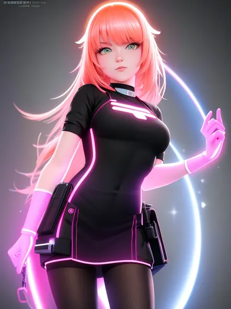 cute young woman, ultra high quality, volumetric, bioluminescence, luminism, pink-orange, global illumination, ambient occlusion, masterpiece, art by Ilya Kuvshinov, omimoji, busy image, Tokyo anime awards winner, octane render, unreal engine 5,