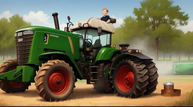 Draw a German with Beer and on top of a tractor