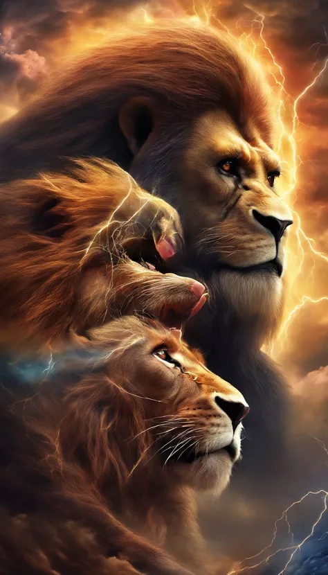 (ultra-detailliert, masutepiece, Ultra HD, Best Quality: 1.3), Lion and gorilla fighting each other, scars on his face, , Inside the stadium, , lightning and thunder,