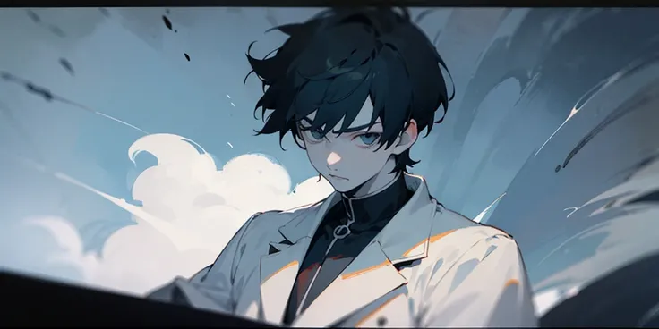 a gothic vampire boy with very short hair inspired in anime style, masculine, half figure, Dull colors Ghibli scene Ghibli background, retro 90s anime aesthetic, anime screencap --niji