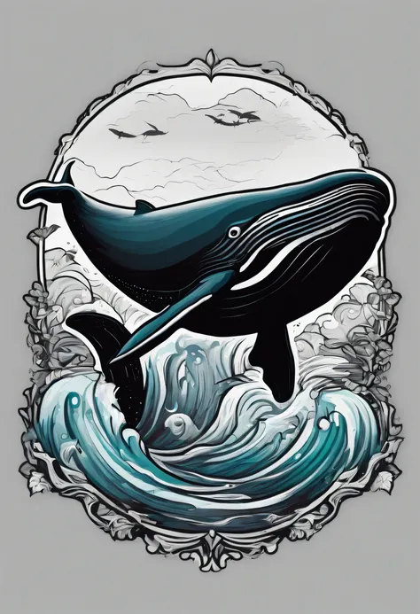 whale illustration for a ((sticker with a black background)), in bold outline style, jagged edges, trashcore, light shading --v 5.2