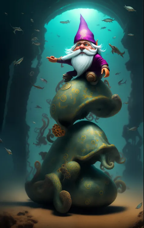 Gnome riding octopus