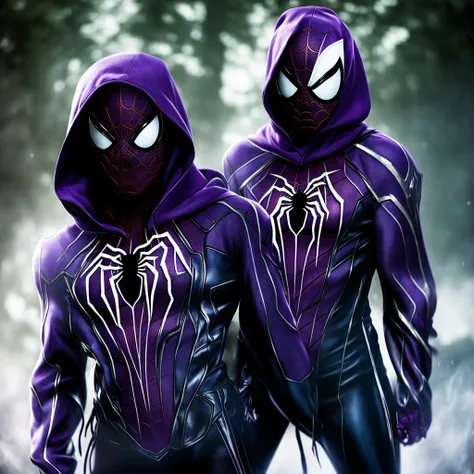 BLACK AND PURPLE MHA symbiote spider man WITH A HOOD.