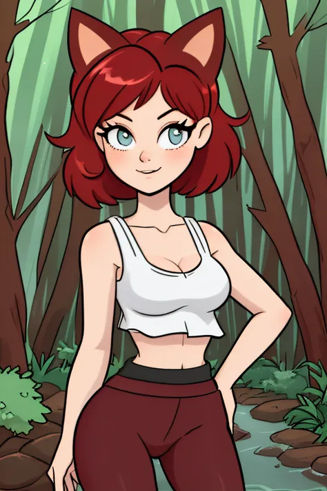 close up 1girl in, teenager, solo, (undercut red hair: 1.28), ((light gray eyes)),  some small freckles, (dark maroon fox ears:1...