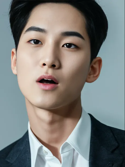 handsome face,slender、Beautiful facial features。hugging face,upper body,light blush, masterpiece, ultra quality, high resolution, 8k, intricate: 1.2), handsome, Young Korean man ,white skin, double eyelids , detailed skin, ((realistic)),, ((pale skin)),(8K...