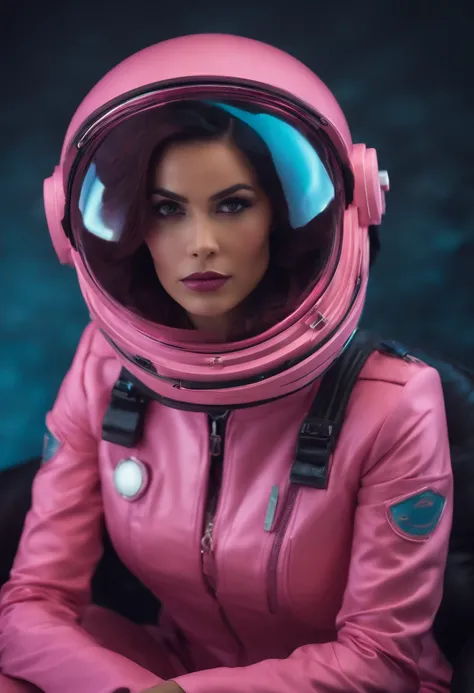 Office girl wearing a pink space helmet, pantsuit