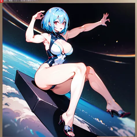 （（（​masterpiece）））、（（（Top image quality）））、（（（top-quality）））、（（Illustration of one adult））、（（（Muscle Girl）））、（（（blue silver short hair）））、Red eyes、（（Tall））、（（Muscular and strong body））、abdominals、（（muscular and thick arms））、（（muscular and thick legs））、（（ma...