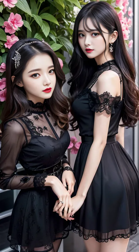 Ultra-detailed、Fascinating beauty、Dainty woman、Cool Girl、Wavy Hair、Black chiffon dress、Wide sleeves、flered skirt、Evil Female Executive、Evil Fall、brainwash、lacy fabric、Glossy legs、lipsticks、Evil look、Suspicious look、Hollow eyes、wicked、Reaching out、Over Head...