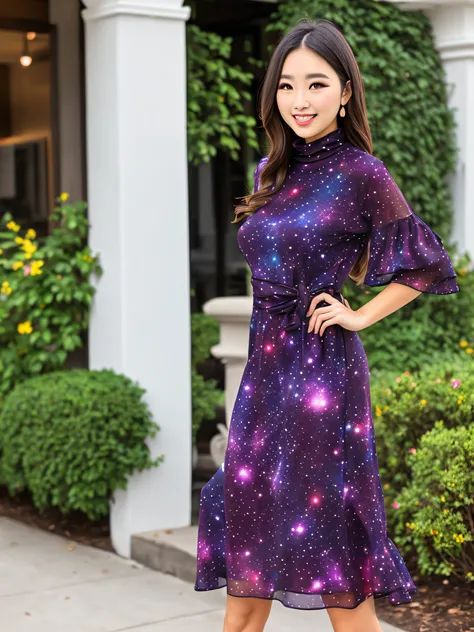 Black turtle neck galaxy dress with flowing sleeves