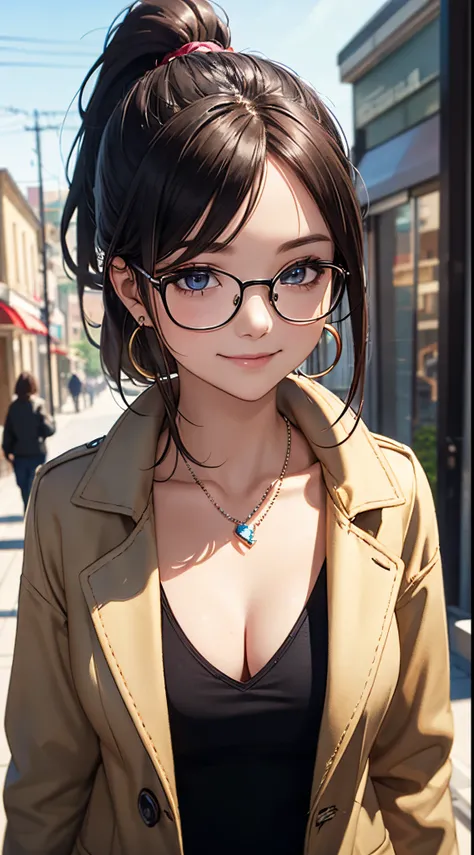 ((masterpiece)), ((best quality)), (ultra-detailed), ((extremely detailed)), 4K, (8K), best quality, (beautiful), illustration, watercolor, anime style, upper body, colorful, focus on the face, city, town, a pretty woman, solo, coat, beautiful light brown ...