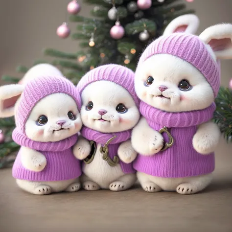 Cute panda in Christmas colors，There are two good friends，Pink Shiba Inu and purple bunny，Need 8 sets of funny emoticons of them together