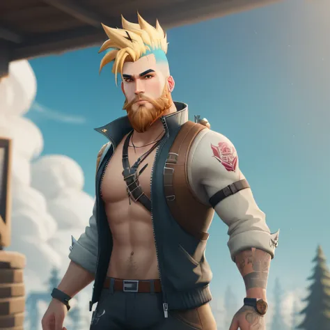 Fortnite male skin blonde Mohawk and beard