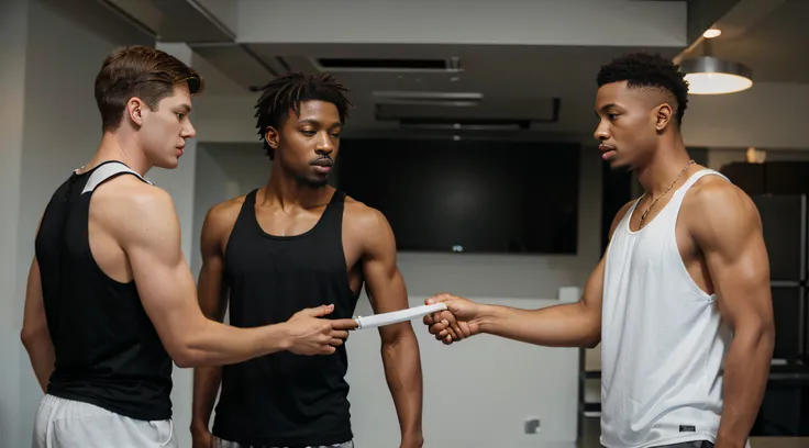 homem branco, de camisa preta, shaking hands with a black man in a white shirt, Hip Hop