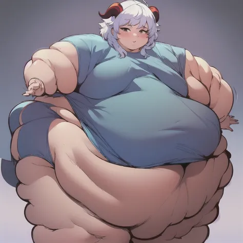 realistic lighting, natural light, (solo), (chubby girl), (curvaceous body), ganyu from genshin Impact, horns, ussbbw, short hair, big cheeks, christmas clothing, panties, (tight clothing), white skin, white Blue hair