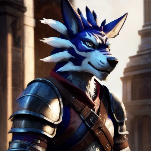 portrait weregarurumon wearing armor, intricate, photorealistic, highly detailed, 8K, stoic,