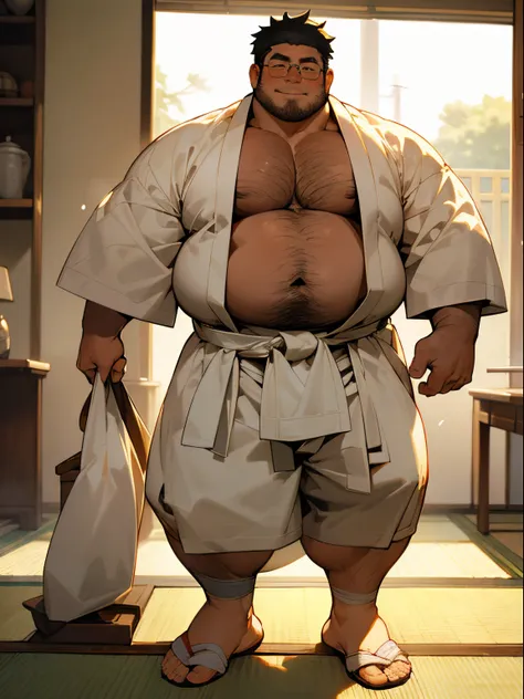 ​masterpiece,top-quality, ‎8k, japanese festival, fat uncle is standing naked, geezer, short legs, bowleg, shirtless, bare legs,...