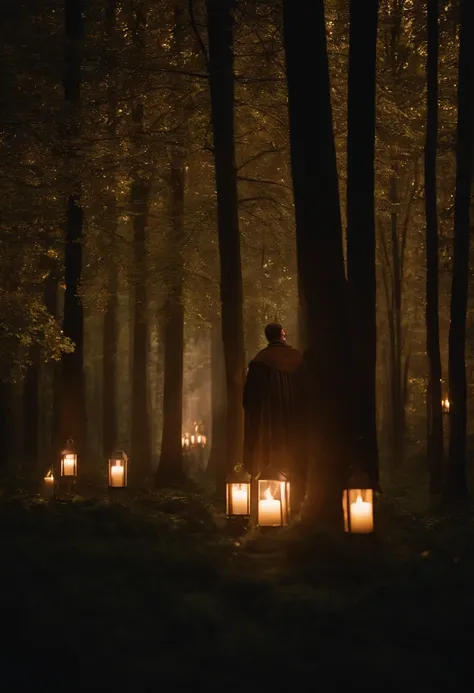 Martin Luther decorated the branches of trees in the forest with so many candles.、Creating the world&#39;s oldest illumination、Martin Luther and his disciples brighten up the vast forest with illuminations。