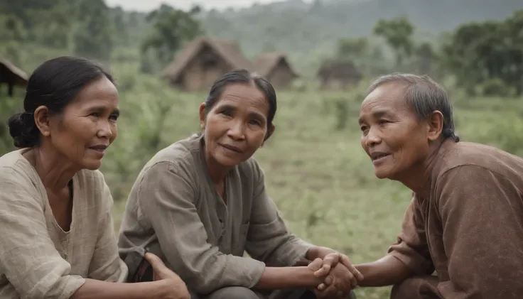 Indonesian villagers who are seen gathering and chatting in the village