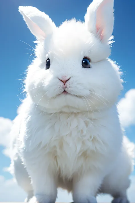 pixar-style，Cute white fluffy rabbit