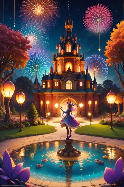 a fantasy theme park, vibrant and colorful, immersive world, towering castles, magical creatures, enchanting fairy tales, thrilling rides, whimsical atmosphere, hidden treasures, mystical beings, epic adventures, interactive experiences, breathtaking lands...