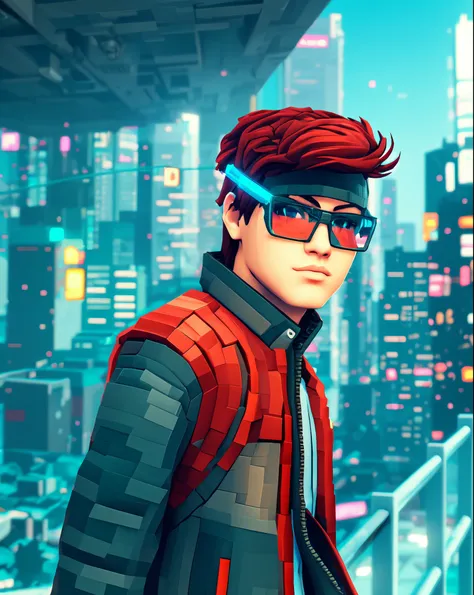 a (voxelpalace:1)change background cyberpunk handsome boy.reaIistic face