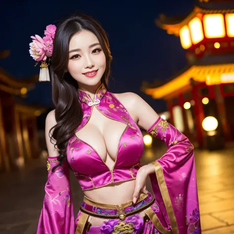 ((top-quality、masutepiece、8K、Top image quality、Highly complex and detailed depictions))、(The most gorgeous Chinese prostitute goddess:1.5)、40 years、A MILF、Wrinkles on the face、Very bright、very saturated、Chinese garrison house at night、((The most gorgeous p...