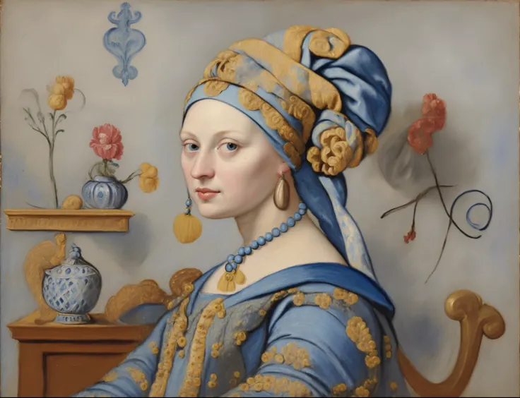 A picture of a woman wearing a blue dress and a blue turban, Inspired by Hendrik Cornelis. Van Vliet, in a high renaissance style, Johannes Vemer, detailed painting 4 k, in a renaissance style, Inspired by Jan Cornelis Vermeyen, in renaissance style, Inspi...