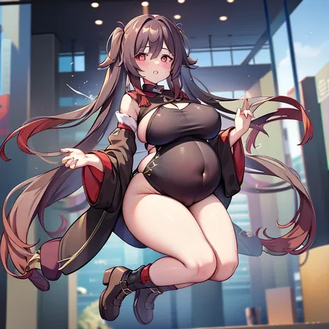 pregnant, huge belly, huge breasts, thick thighs, very thight clothes, best quality, full body