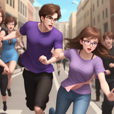 *makes a scene with matpat chasing a woman with brown hair and glasses and a purple shirt*