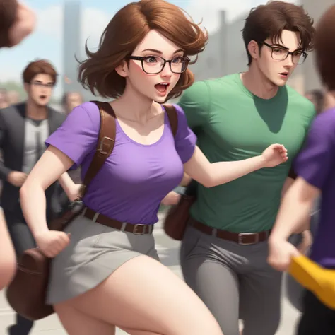 *makes a scene with matpat chasing a woman with brown hair and glasses and a purple shirt*