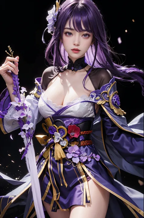 Realistic, raiden ei (genshin impactc), ultra detail, masterpiece, high quality, purple hair, genshin_impact