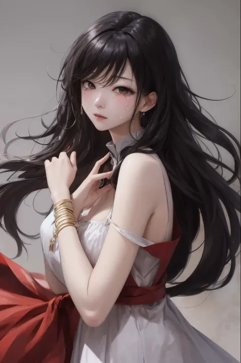 Long black hair、skin is white、A fragile young Asian beauty、crying bitterly