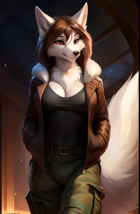 4k, high resolution, best quality, masterpiece, perfect colors, perfect shadows, beautiful and detailed portrait of a (((feminine))), perfect lighting, furry, anthro, furry art, ((portrait)),Arctic fox, Arctic female fox, Female fox, white fox,fluffy, fluf...