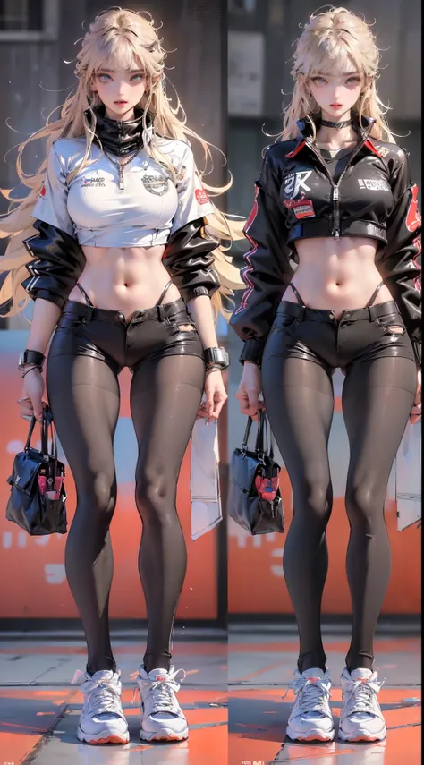 female pervert，20yr old，(Full body like：1.2）,（Slender body proportions), (Best quality at best, 4K, 8K, A high resolution, tmasterpiece:1.2), ultra - detailed, (actual, realistically, realistically:1.37), moody gestures, western metal, Moderate chest size,...