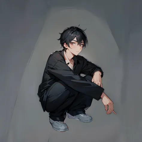 black hair boy, black shirt, best detail, transparent background,