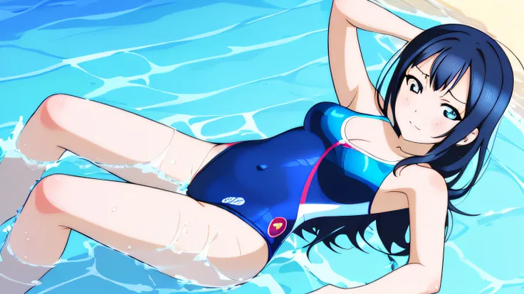 Anime girl in a blue swimsuit lying in the pool, realistic bikini, Wallpaper Anime Blue Water, Swimsuit, Ilya Kuvshinov. 4 k, Smooth Anime CG Art, Wet swimsuit, wearing a swimming wear, Makoto Shinkai and ArtGerm, Art styles : Ilya Kuvshinov, marin kitagaw...