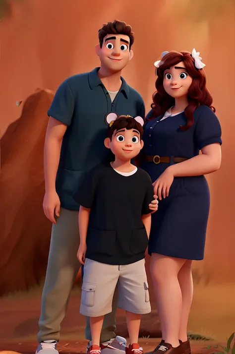 A Disney Pixar-style family in the woods on a sunny day, alta qualidade