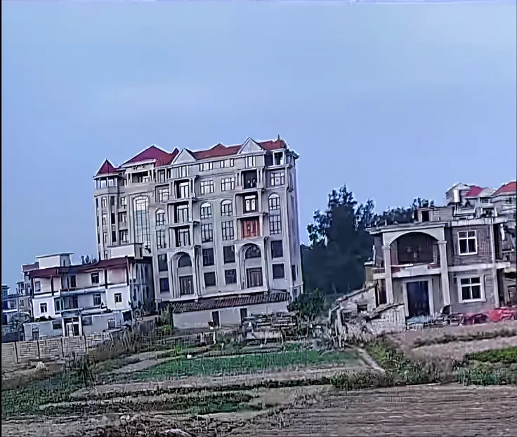 There is a man walking in the fields near the building, direct camera view, some houses in the background, 1 5 0 o&#39;clock, 150MP, Putian rural area, China, 40mp, 4 0 o&#39;clock, empty buildings and vegetation, 50MP, shot of, 4 8 0 p, 480p, 250 meters, ...