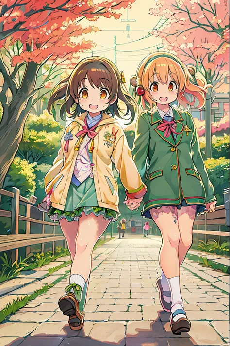 Anime image of two girls walking hand in hand in the park, kyoto animation key visual, kyoto animation anime key visual, kyoto animation still, Shirabii, official anime artwork, in style of kyoto animation, visual novel key visual, Kyoto Animation, Officia...