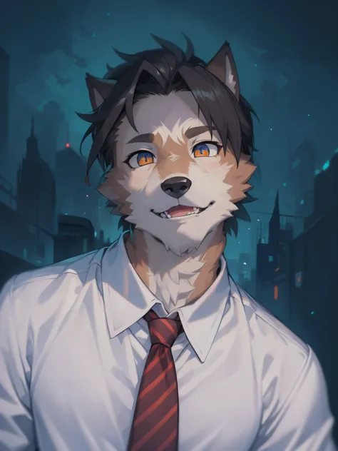 arafed man in a white shirt and red tie posing for a picture, furry,white wolf, scar,handsome, (High Resolution),masterpiece, 8k, nj5furry,masterpiece, best quality, perfect anatomy, bright eyes, detailed background,nj5furry,Rich colors