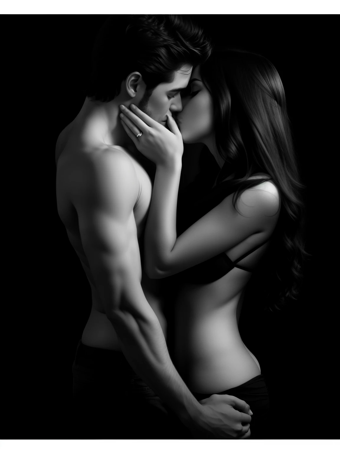 man and woman kissing in black and white, romance novel cover, couple kissing, couple pose, passionate pose, Kiss, Eugeniusz Zak, kissing together, Antonio Rotta, lovely kiss, kissing together cutely, Seductive & Powerful, Juan Carlos Stekelman, Romantic c...