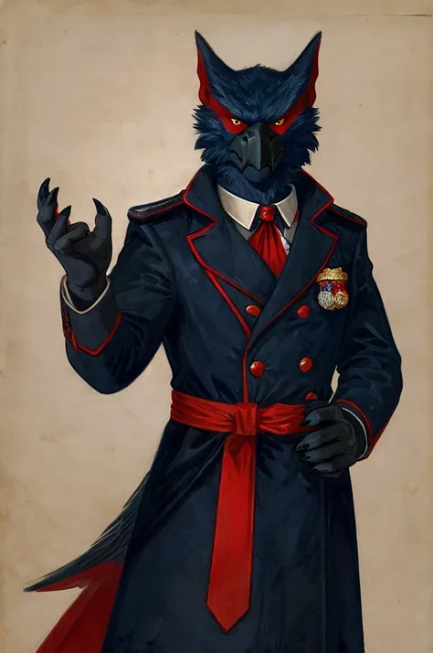 a nargacuga as a german official posing for a portrait, black-red uniform, fingerless gloves, clawed hands, 1900s photograph, lo...