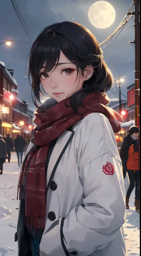 Close-up of a person wearing a scarf and sweater, hot topics on cgstation, 8K, inspired by Ma Yuanyu, Ghost Festival, ☁🌪🌙👩🏾, guweiz style artwork, guweiz, cold, trending on artstration, realistic cute Girl painting, cgstation trend (prominent_hot_topic,cgs...