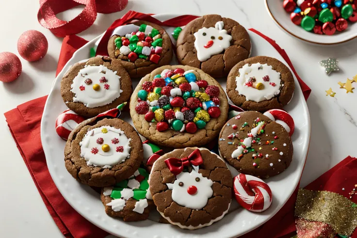 assorted Christmas cookies and candies, professional photography, top view