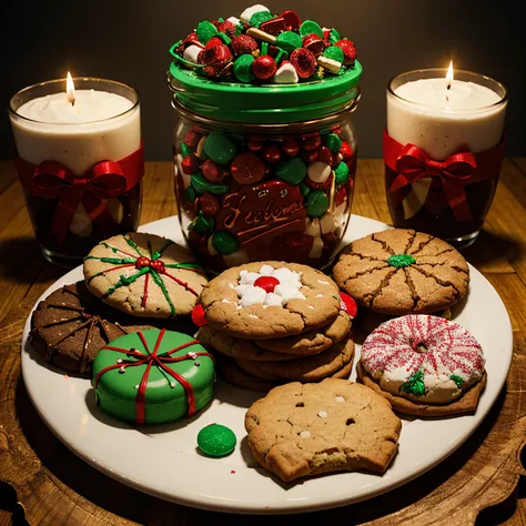 assorted Christmas cookies and candies, professional photography.